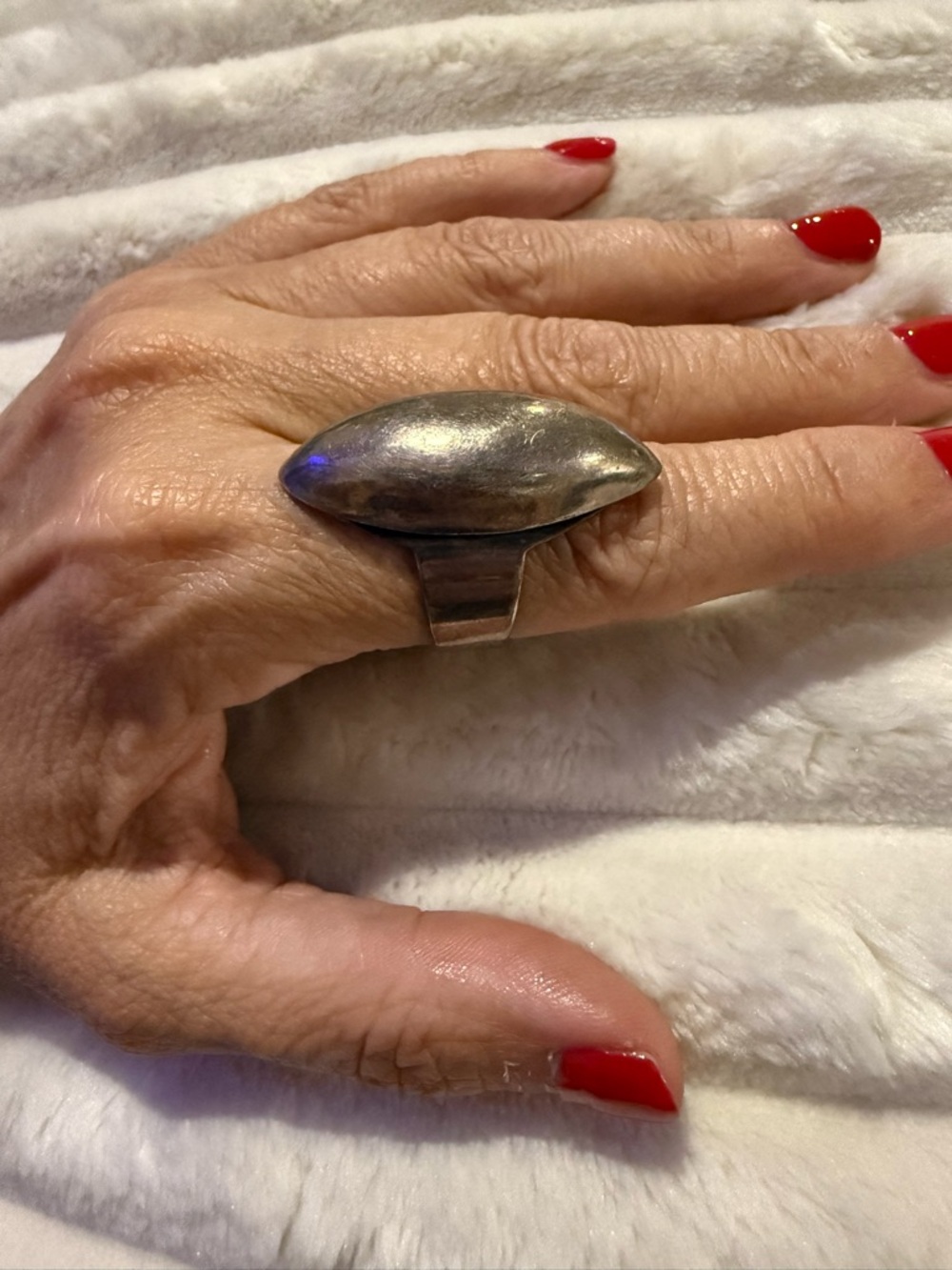 Vintage 925 Sterling Silver Mexico Navette Dome Ring Large Statement Minimalist - Picture 10 of 12